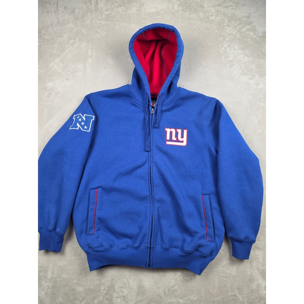 New York Giants Zip Up Hoodie Mens Large Blue Red Fleece Jacket Sweatshirt